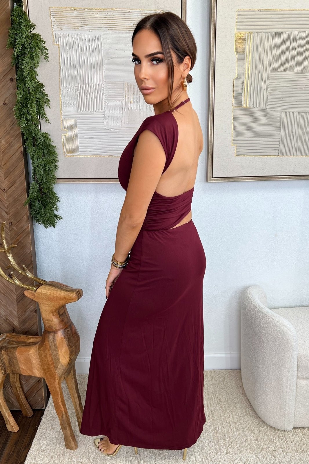 Amara Burgundy Cut Out Maxi Dress - STYLED BY ALX COUTUREDRESSES