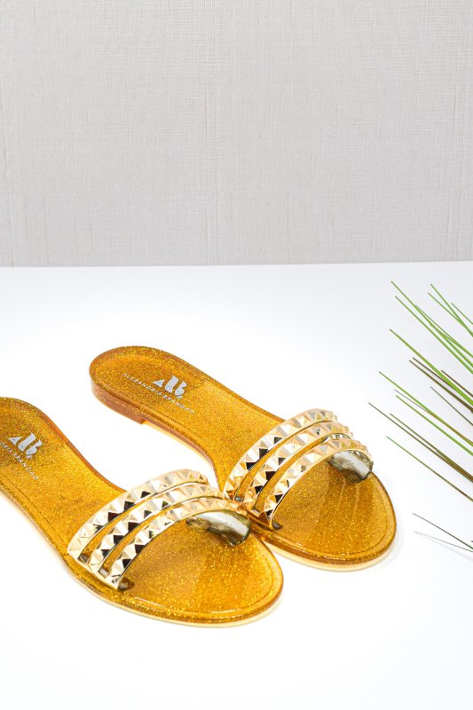 Aria B Dark Gold Slide Sandals - STYLED BY ALX COUTURESHOES