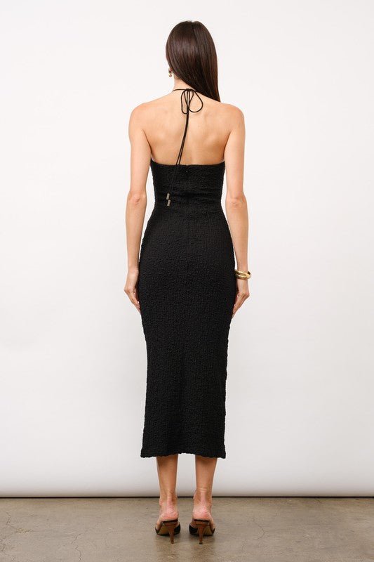 Audrina Black Twist - Front Halter Midi Dress - STYLED BY ALX COUTUREDresses