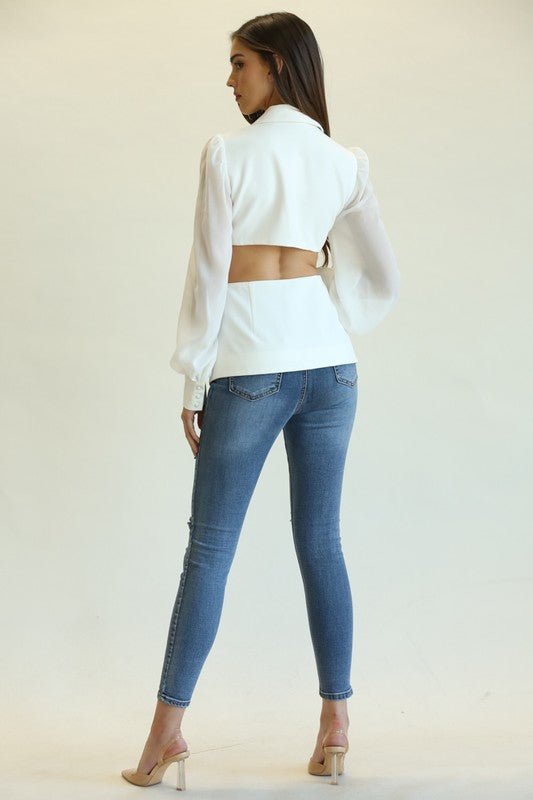 Back Cutout Front Closure Blazer - STYLED BY ALX COUTUREShirts & Tops