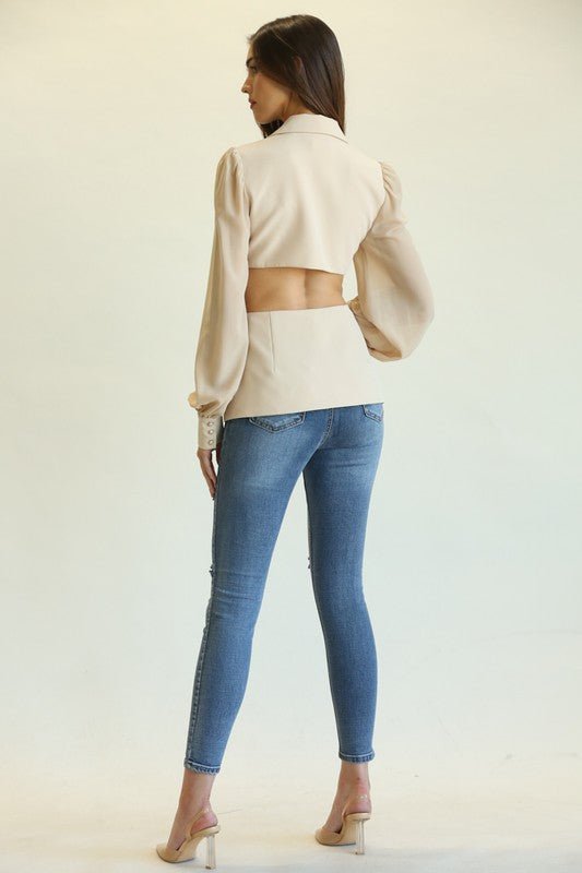 Back Cutout Front Closure Blazer - STYLED BY ALX COUTUREShirts & Tops