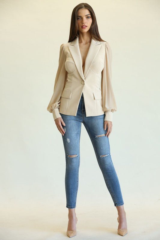 Back Cutout Front Closure Blazer - STYLED BY ALX COUTUREShirts & Tops