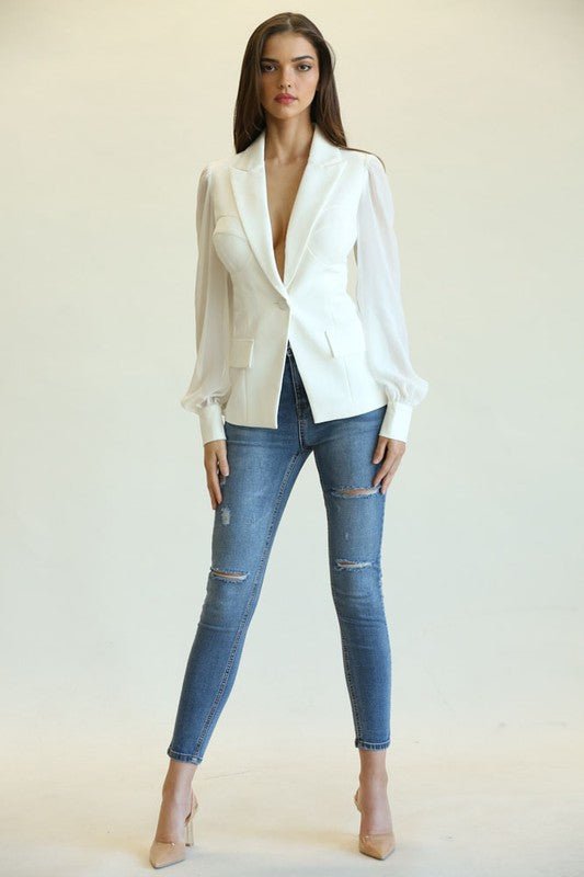 Back Cutout Front Closure Blazer - STYLED BY ALX COUTUREShirts & Tops