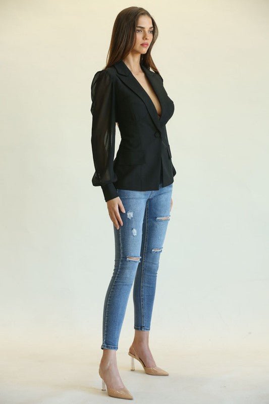 Back Cutout Front Closure Blazer - STYLED BY ALX COUTUREShirts & Tops
