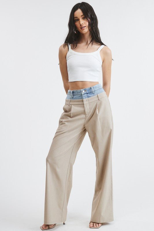 Beige Billie Denim Waistband Trousers - STYLED BY ALX COUTUREPants