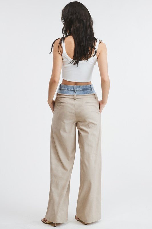 Beige Billie Denim Waistband Trousers - STYLED BY ALX COUTUREPants