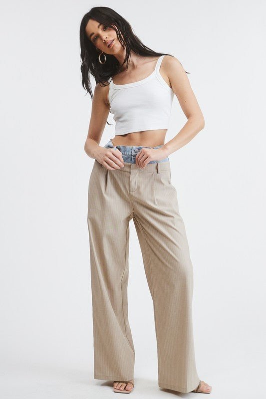 Beige Billie Denim Waistband Trousers - STYLED BY ALX COUTUREPants