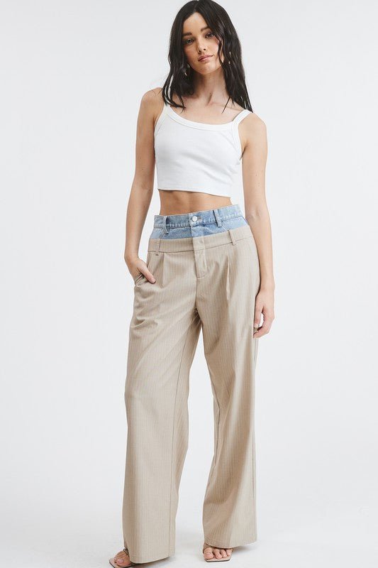 Beige Billie Denim Waistband Trousers - STYLED BY ALX COUTUREPants