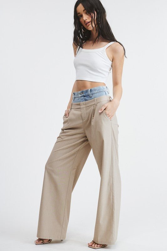 Beige Billie Denim Waistband Trousers - STYLED BY ALX COUTUREPants