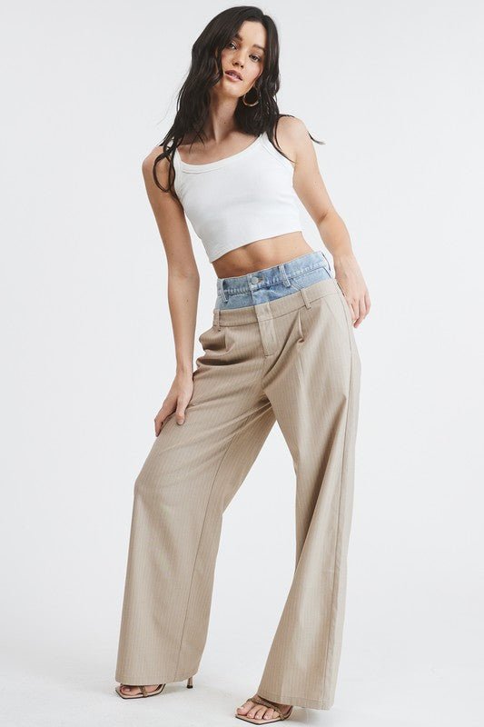 Beige Billie Denim Waistband Trousers - STYLED BY ALX COUTUREPants