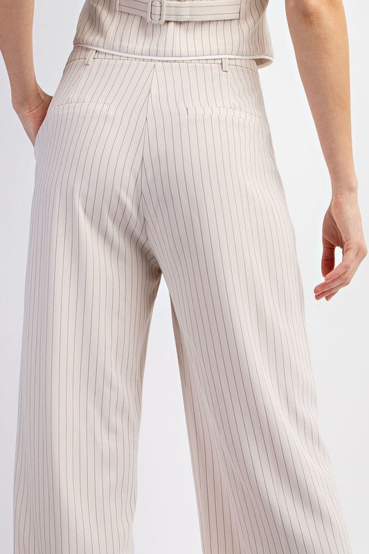 Beige Pinstriped Tailored Trousers - STYLED BY ALX COUTUREPANTS