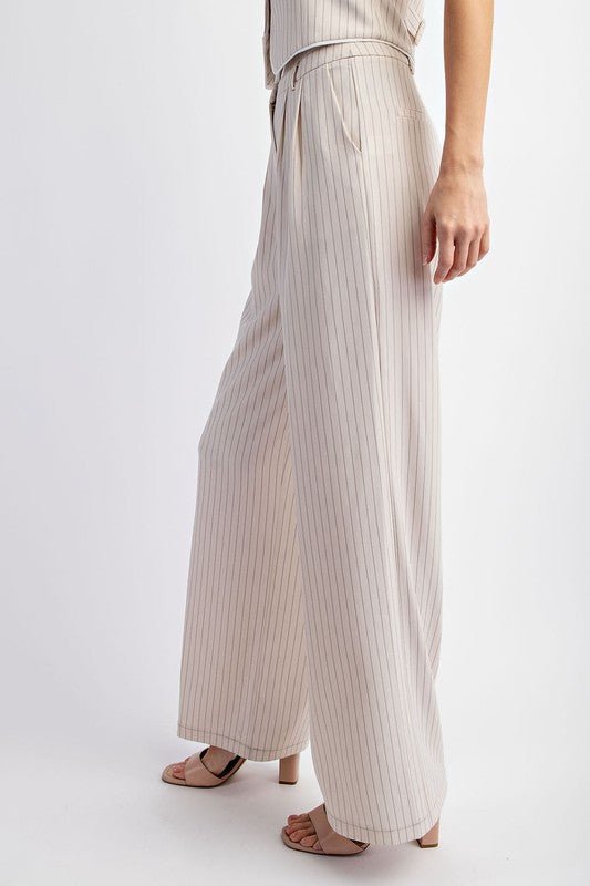 Beige Pinstriped Tailored Trousers - STYLED BY ALX COUTUREPANTS