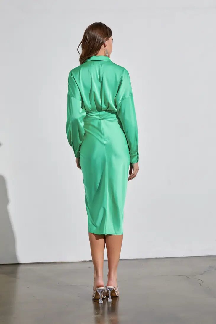 Biscay Green Collar Button Down Front Tie Dress - STYLED BY ALX COUTUREDRESSES