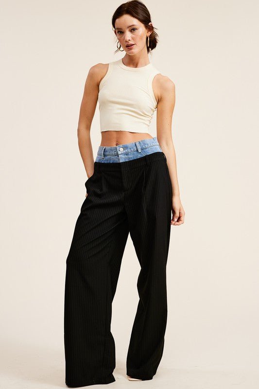 Black Billie Denim Waistband Trousers - STYLED BY ALX COUTUREPants