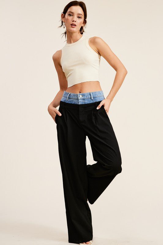 Black Billie Denim Waistband Trousers - STYLED BY ALX COUTUREPants