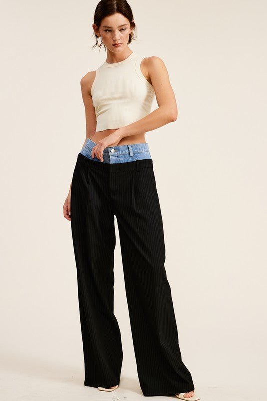 Black Billie Denim Waistband Trousers - STYLED BY ALX COUTUREPants