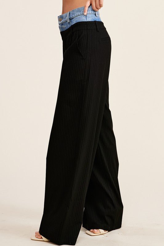 Black Billie Denim Waistband Trousers - STYLED BY ALX COUTUREPants