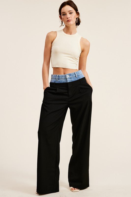 Black Billie Denim Waistband Trousers - STYLED BY ALX COUTUREPants