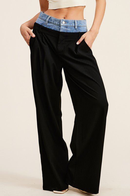 Black Billie Denim Waistband Trousers - STYLED BY ALX COUTUREPants