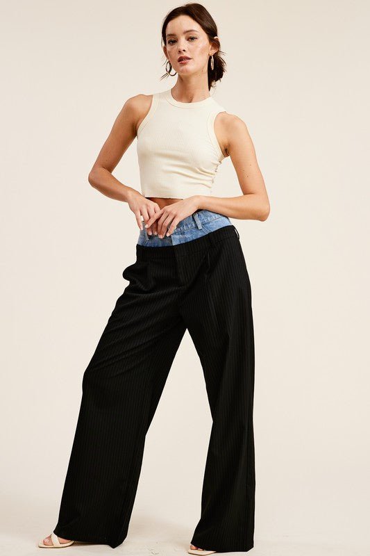 Black Billie Denim Waistband Trousers - STYLED BY ALX COUTUREPants