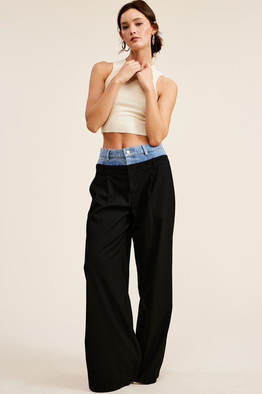 Black Billie Denim Waistband Trousers - STYLED BY ALX COUTUREPants