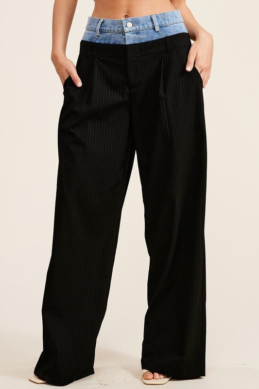 Black Billie Denim Waistband Trousers - STYLED BY ALX COUTUREPants