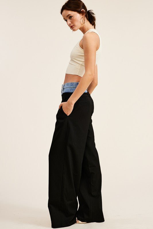 Black Billie Denim Waistband Trousers - STYLED BY ALX COUTUREPants