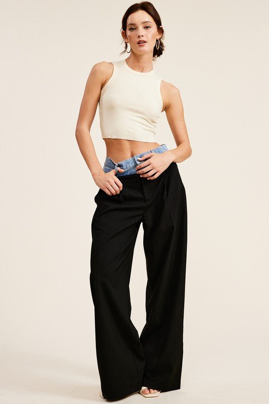 Black Billie Denim Waistband Trousers - STYLED BY ALX COUTUREPants