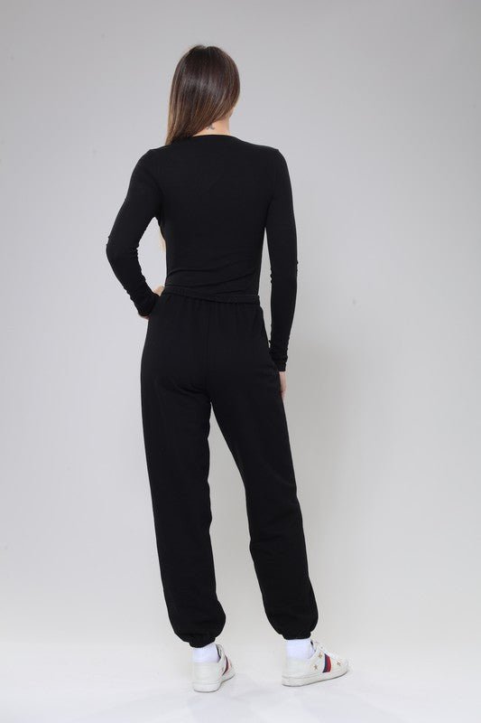 Black BodyGo Ribbed Zip - Up Top 2 - Piece Jogger Set - STYLED BY ALX COUTUREACTIVEWEAR