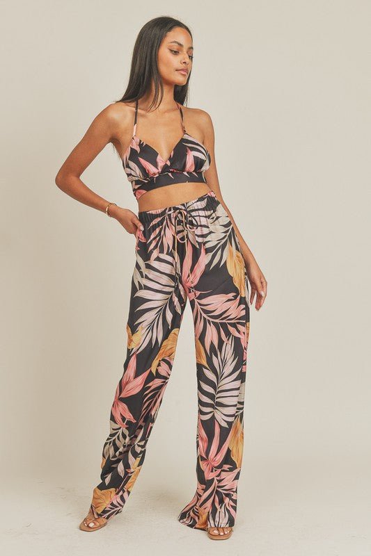 Black Brown Tropical Print Bra Top - STYLED BY ALX COUTUREShirts & Tops