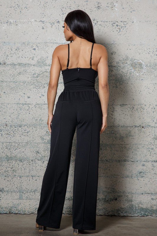 Black Bustier Bodysuit Wide Leg Pants Set - STYLED BY ALX COUTUREOutfit Sets