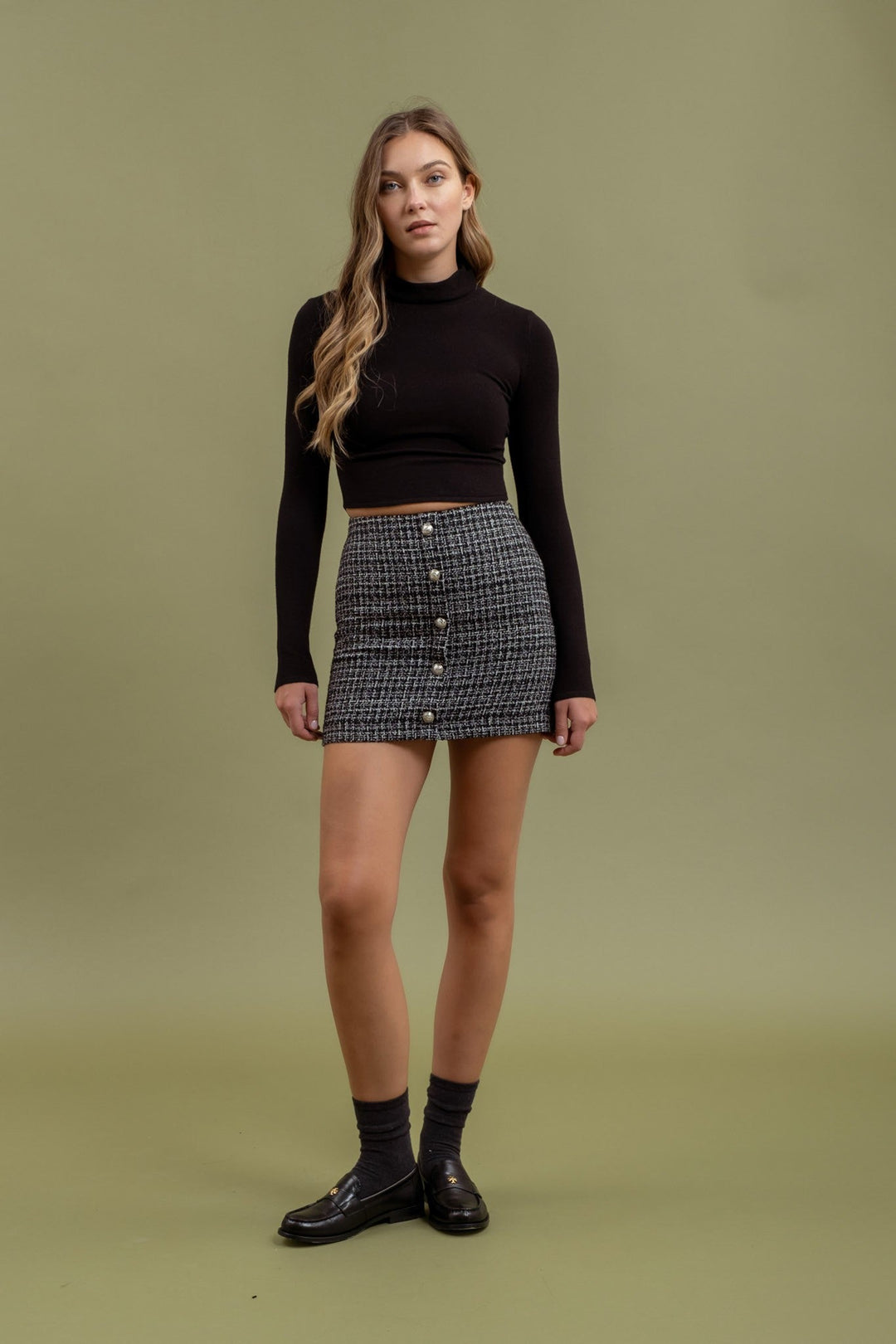 Black Button Down Tweed Mini Skirt - STYLED BY ALX COUTURESkirts