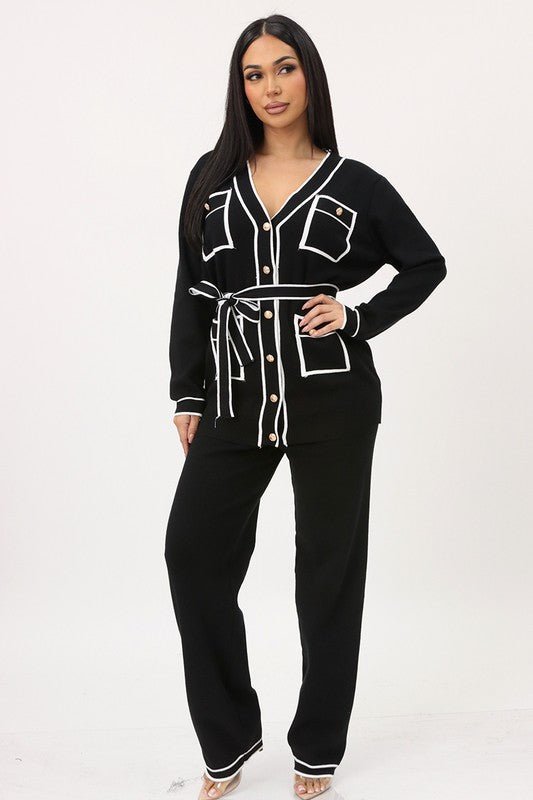 Black Cardigan Matching Pants Set - STYLED BY ALX COUTUREOutfit Sets