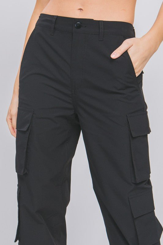 Black Cargo Pants With Snap Button - STYLED BY ALX COUTUREPANTS