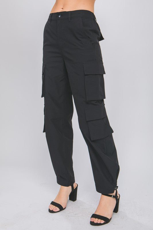 Black Cargo Pants With Snap Button - STYLED BY ALX COUTUREPANTS