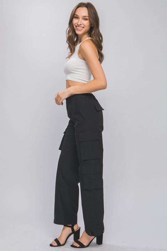 Black Cargo Pants With Snap Button - STYLED BY ALX COUTUREPANTS