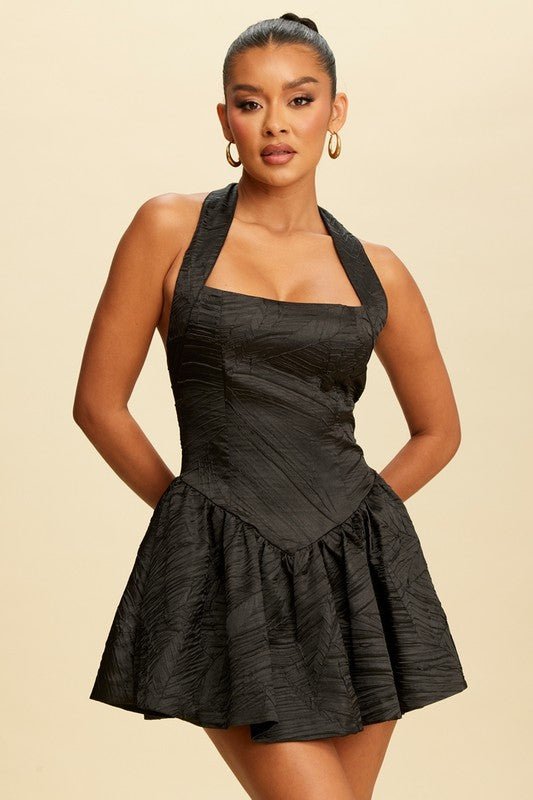 Black Crinkle Halter Dress - STYLED BY ALX COUTUREDresses