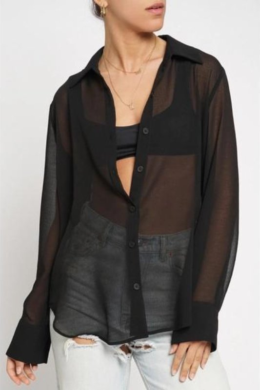 Black Crinkled Sheer Oversized Shirt - STYLED BY ALX COUTUREShirts & Tops