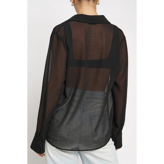 Black Crinkled Sheer Oversized Shirt - STYLED BY ALX COUTUREShirts & Tops