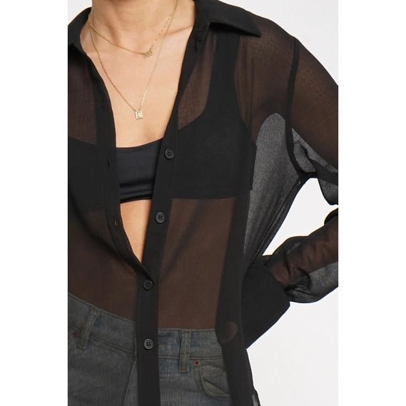 Black Crinkled Sheer Oversized Shirt - STYLED BY ALX COUTUREShirts & Tops