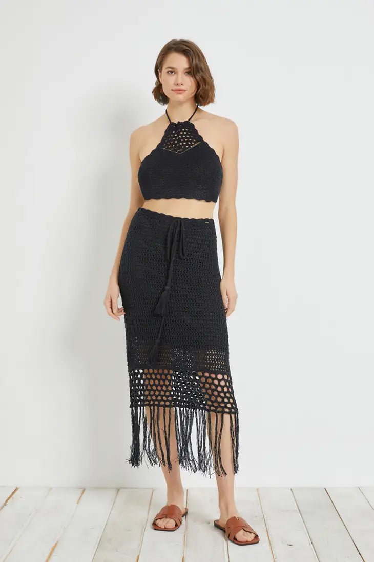 Black Crochet Scallop Halter Top - STYLED BY ALX COUTUREShirts & Tops