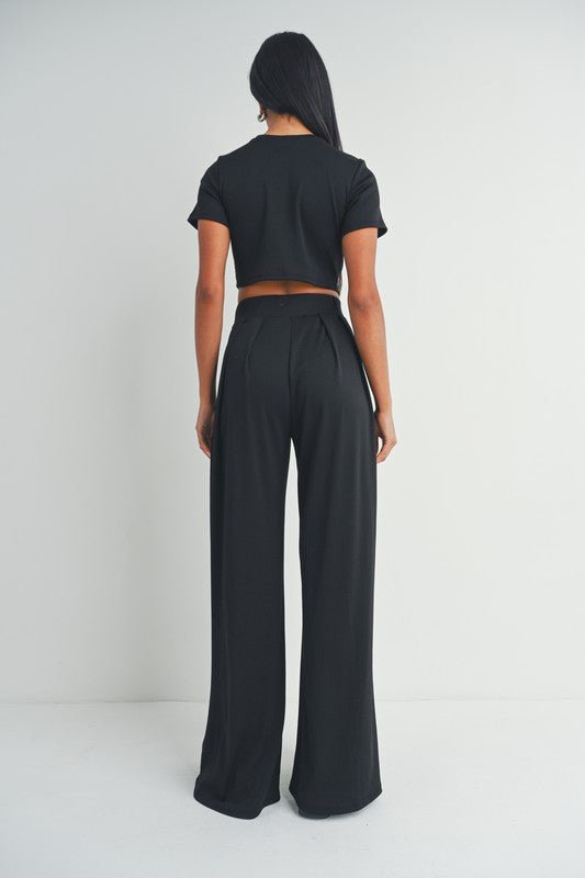 Black Crop Top And Palazzo Pants Set - STYLED BY ALX COUTUREOutfit Sets