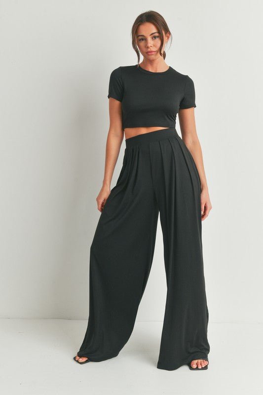 Black Crop Top And Palazzo Pants Set - STYLED BY ALX COUTUREOutfit Sets