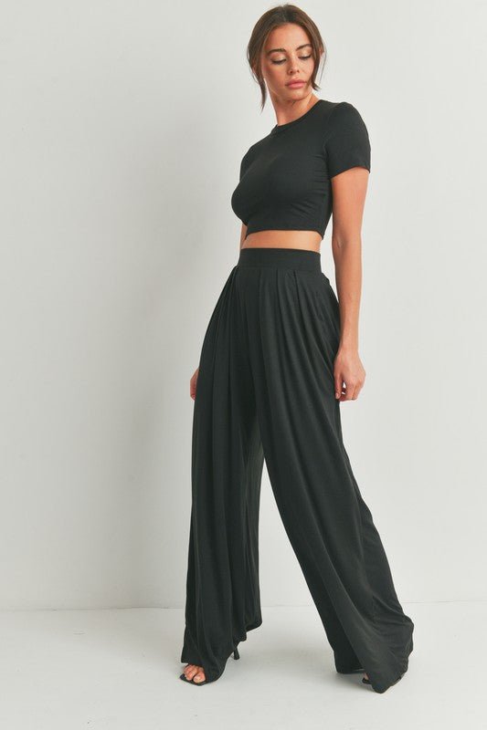 Black Crop Top And Palazzo Pants Set - STYLED BY ALX COUTUREOutfit Sets