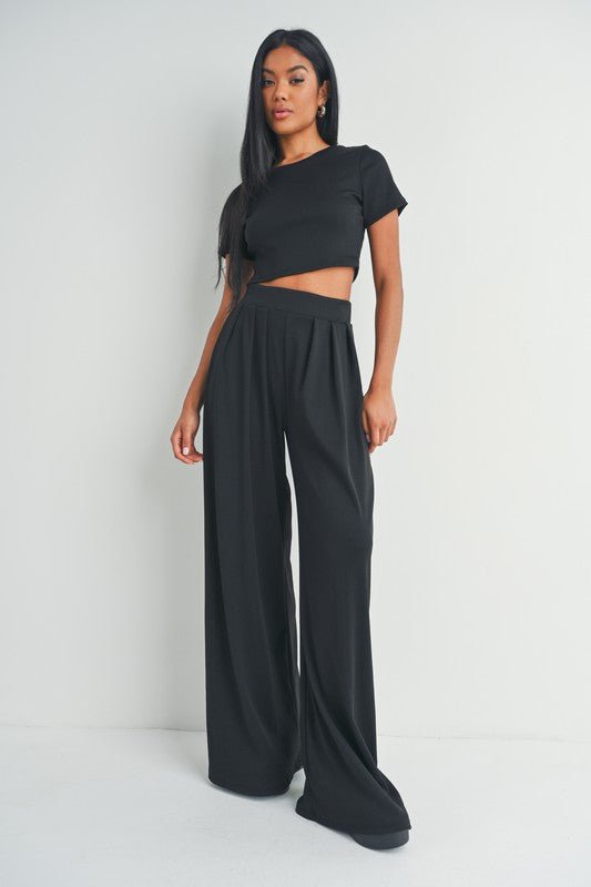Black Crop Top and Wide Leg Pants Set - STYLED BY ALX COUTUREOutfit Sets
