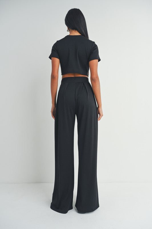 Black Crop Top and Wide Leg Pants Set - STYLED BY ALX COUTUREOutfit Sets