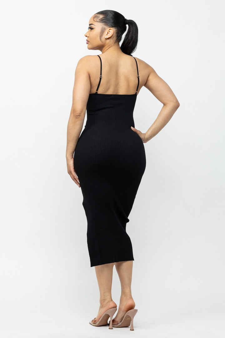 Black Cross Top Side Slit Midi Dress - STYLED BY ALX COUTUREDRESSES