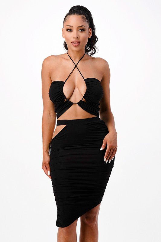 Black Cut Out Midi Skirt Set - STYLED BY ALX COUTURESET