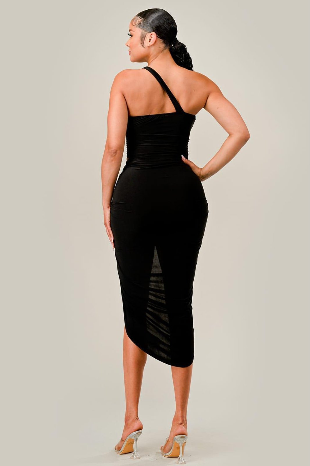 Black Cut Out One Shoulder Skirt Set - STYLED BY ALX COUTUREClothing