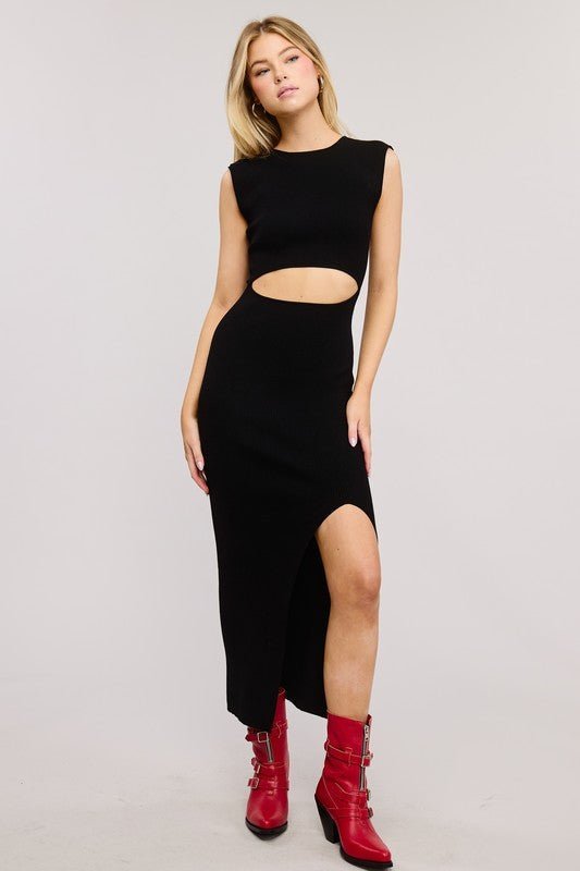 Black Cutout Slit Midi Dress - STYLED BY ALX COUTUREDresses